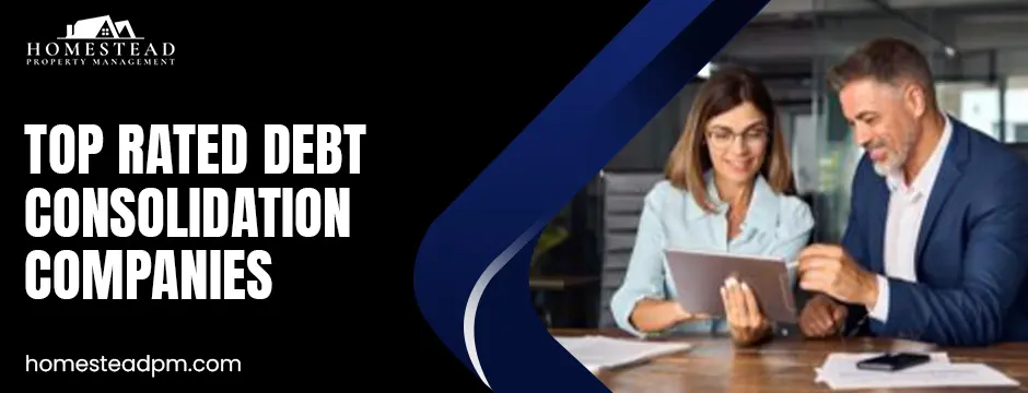 Top-rated debt consolidation companies with logos and ratings.