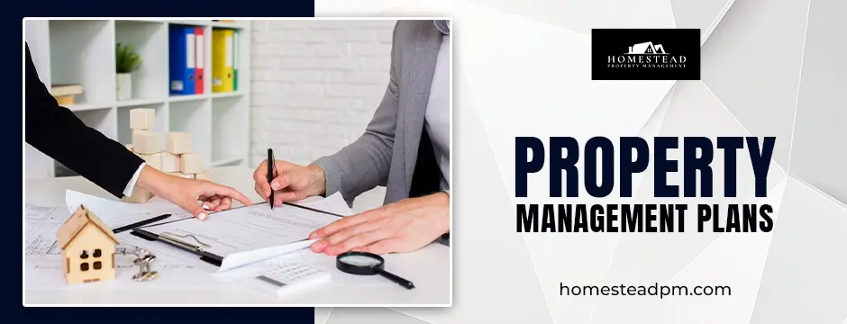 Overview of property management plans with charts illustrating strategies and goals.