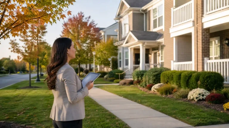 Property manager inspecting a well-maintained HOA community in Novi, MI
