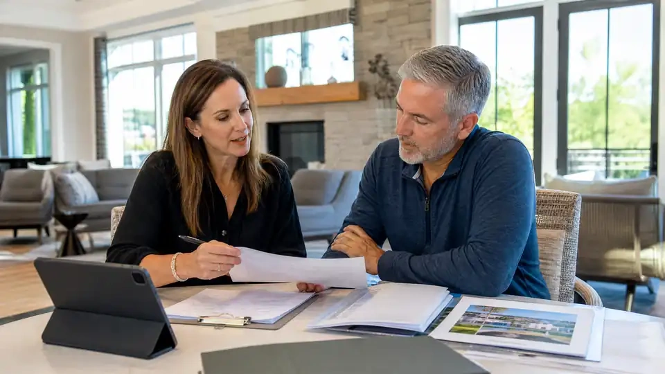 HOA manager reviewing community plans with a Novi, MI board member
